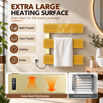 Aquatrend 3-Panel Electric Towel Warmer – LED Time & Temperature Control, Gold