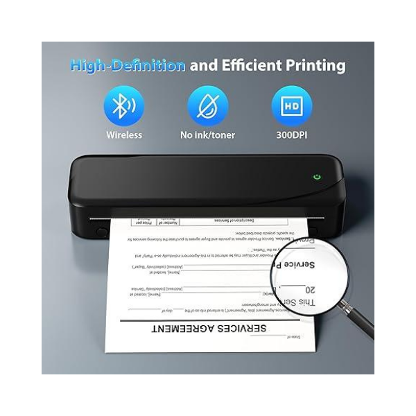 Impressora térmica portátil Bluetooth NelkoGlobal – 8,5'' x 11'' sem tinta, 300 DPI