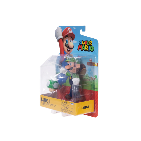 Super Mario Luigi 4 inch Articulated Action Figure with Green Mushroom Accessory