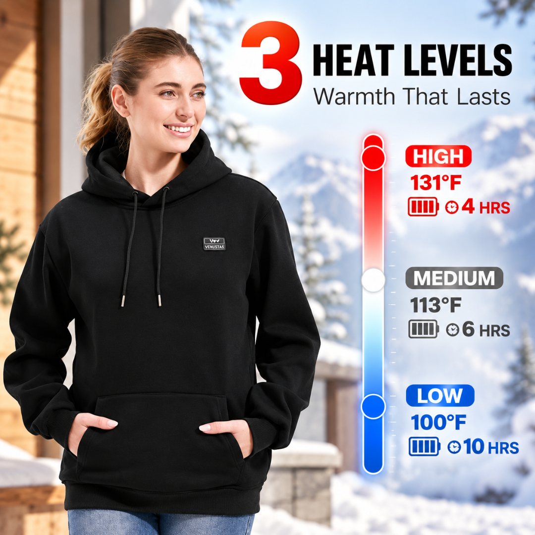 Siigrid Women's Heated Hoodie Battery Pack Fleece Heated Sweatshirt Black Large
