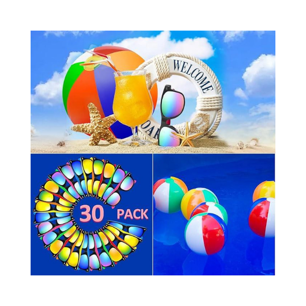 Oleitodh 60Pc Party Set – 30 Neon Sunglasses & 30 Inflatable Beach Balls