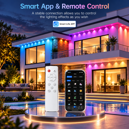 Ollny Permanent Outdoor Lights 100FT 60LED RGBW Smart App Control IP67 Holiday Lights