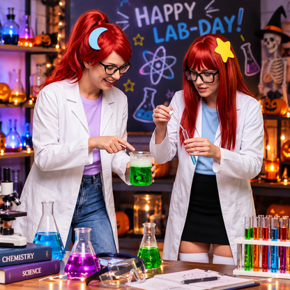 Bunnycool 6-Piece Halloween Scientist Twin Costume Set with Lab Coats & Glasses