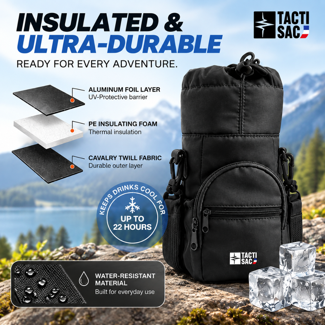 Tacti Sac Insulated Water Bottle Carrier with Collapsible Bottle & Crossbody Strap – Black