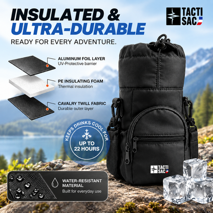 Tacti Sac Insulated Water Bottle Carrier with Collapsible Bottle & Crossbody Strap – Black