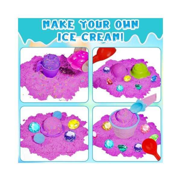 Ice Cream Sensory Bin Kit – 61 Pcs Color Sand & Molds Pretend Play Set