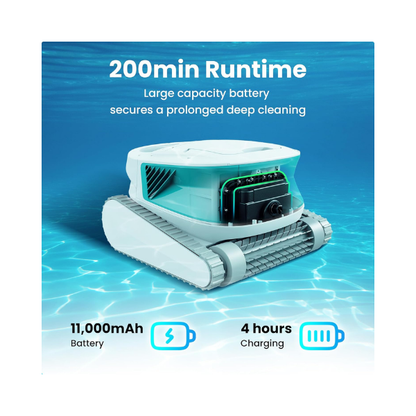 Chasing 200-min Hydro 3 Cordless Robotic Pool Cleaner | Roller Brush Cleaning for Floors/Walls/Waterline, Auto-Dock, Large Filter Basket | for Inground & Above Ground Pools