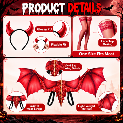Bunnycool six-piece red dragon wings costume accessory set, product gallery image 4 of 5