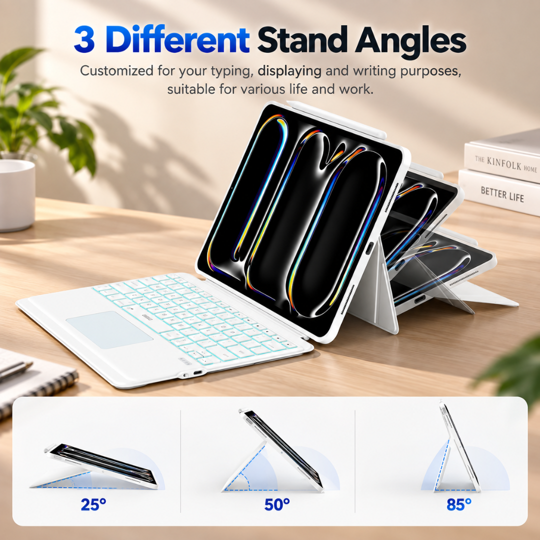 WIWU iPad Pro 13-inch M4/M5 Keyboard Case – Detachable Backlit Bluetooth Keyboard, White