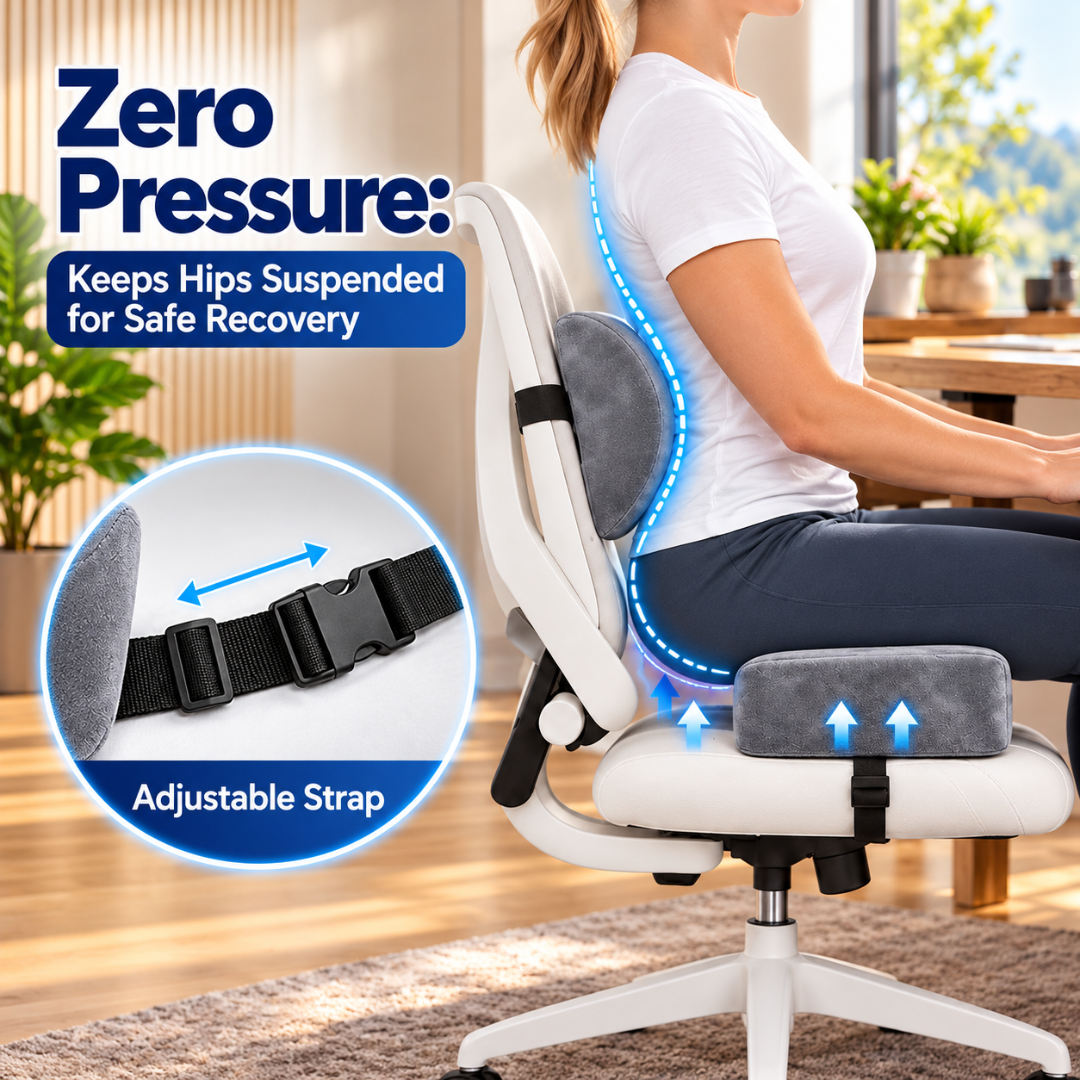 BBL Pillow 2 Piece Seat Cushion with Back Support Post Surgery Recovery Chair Cushion Gray