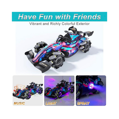 Carro de corrida RC de alta velocidade com spray, luzes e música para crianças a partir de 6 anos