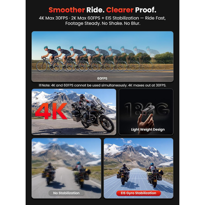 AKEEYO 730Pro 4K Motorcycle Dash Cam Sony IMX678 GPS 64GB Card