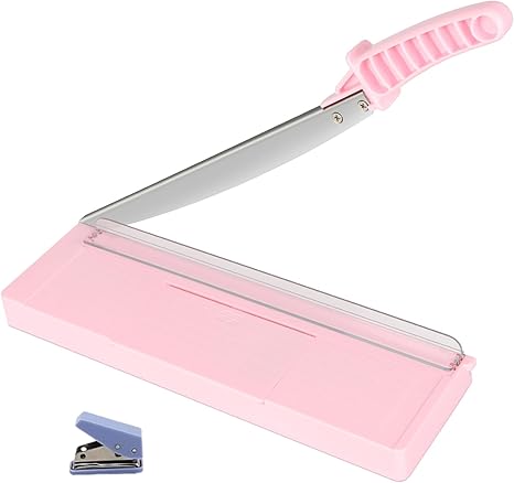 Alzuwims 12-Inch Guillotine Paper Cutter, 8-Sheet Capacity, Pink Trimmer