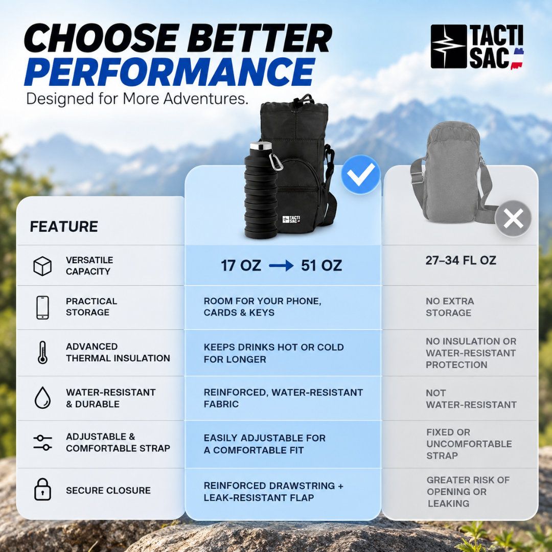 Tacti Sac Insulated Water Bottle Carrier with Collapsible Bottle & Crossbody Strap – Black
