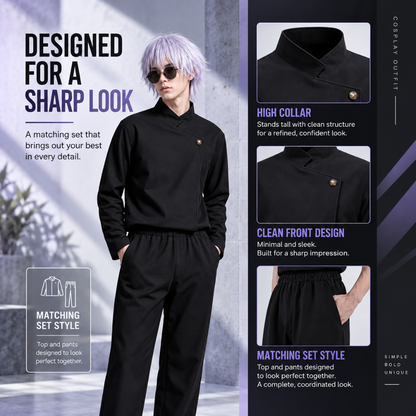 Prylo Senn Men’s Anime-Inspired School Uniform Cosplay Set with White Wig & Glasses – Medium
