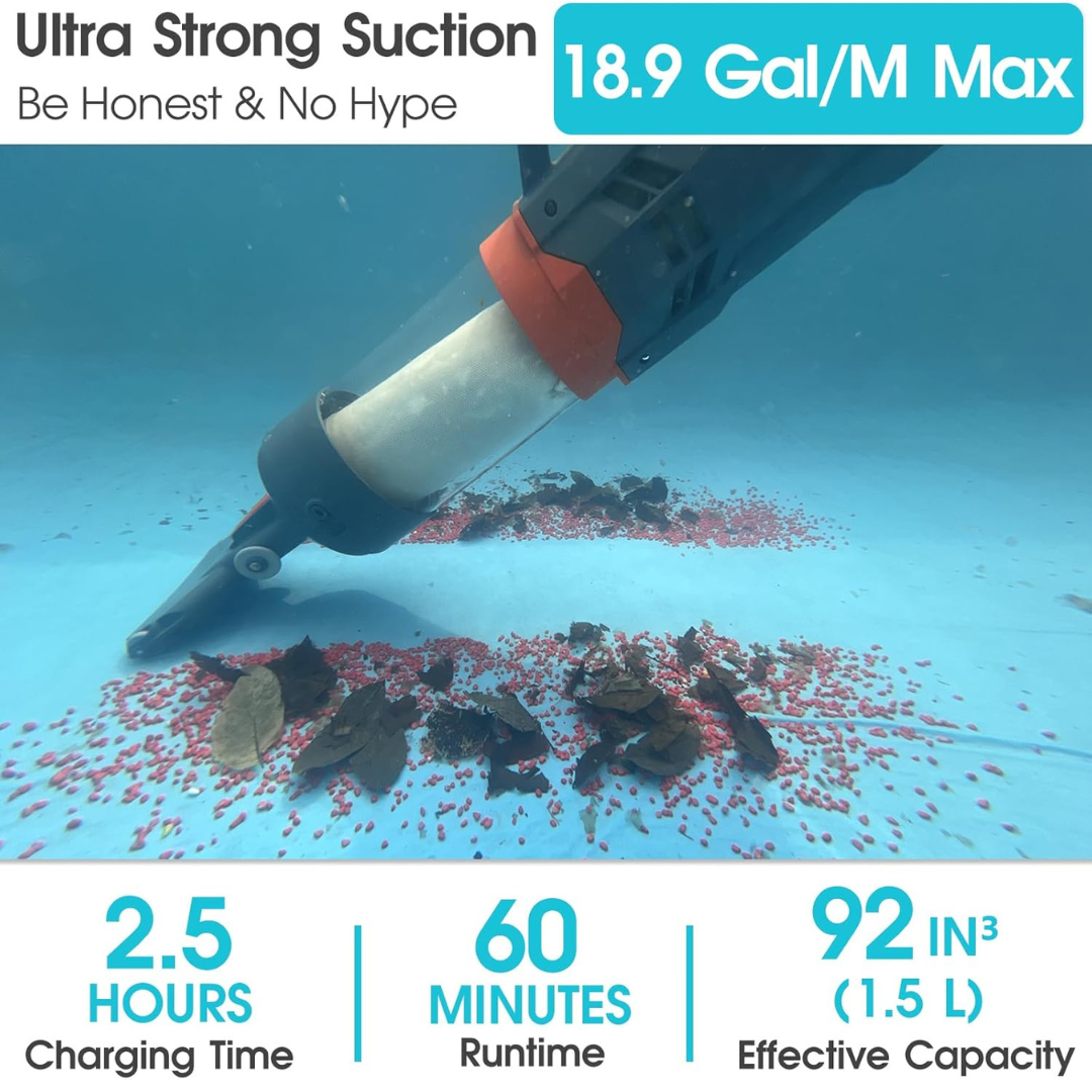 AQUAFYSH AQ70 Cordless Pool Vacuum 18.9 GPM Handheld Pool Cleaner