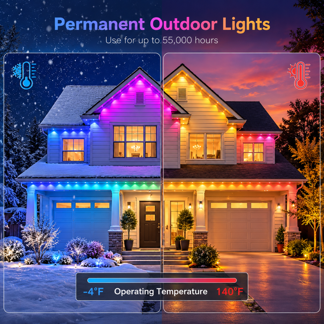 Ollny Permanent Outdoor Lights 100FT 60LED RGBW Smart App Control IP67 Holiday Lights