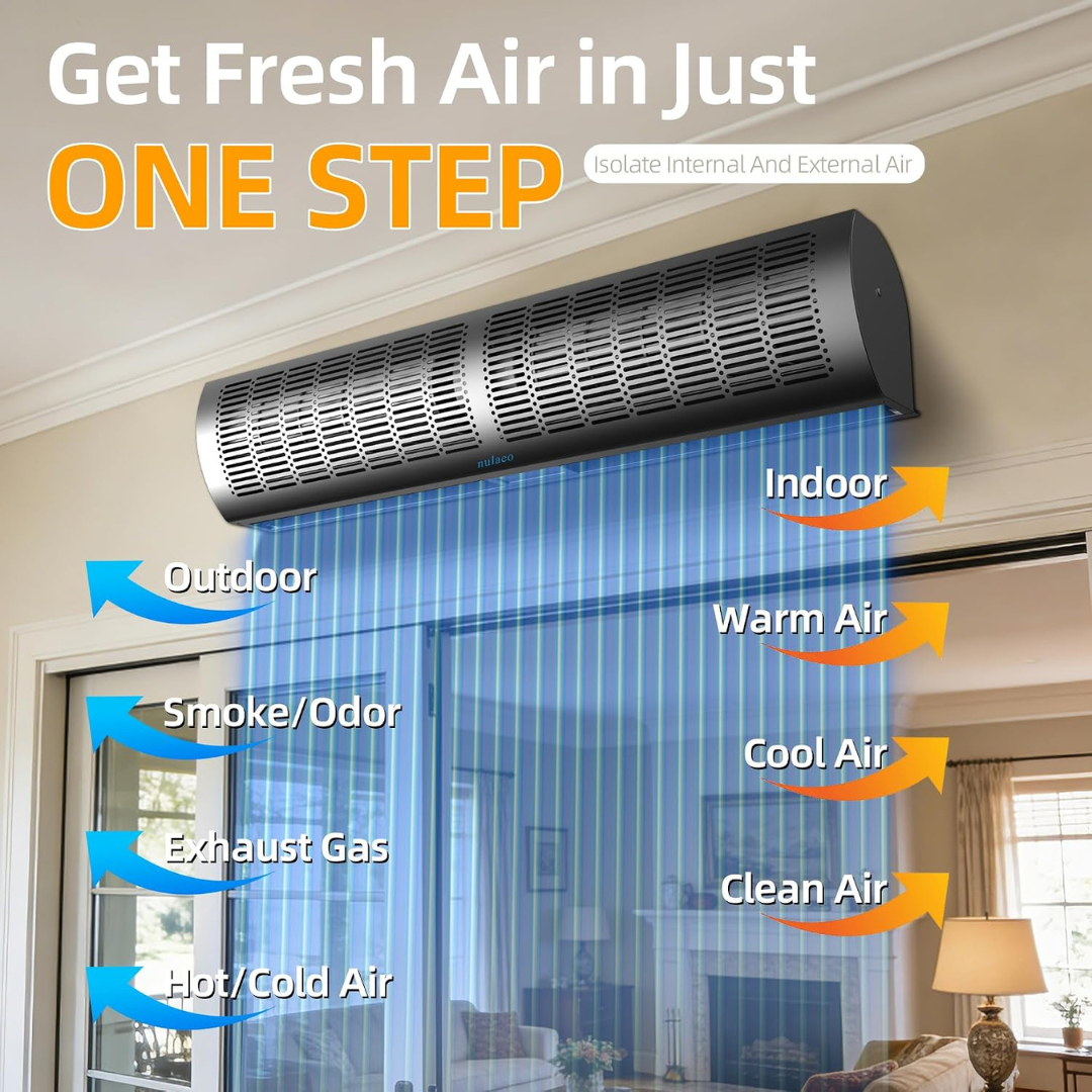 NULAEO 36-Inch Two-Speed Wall-Mounted Air Curtain – Black