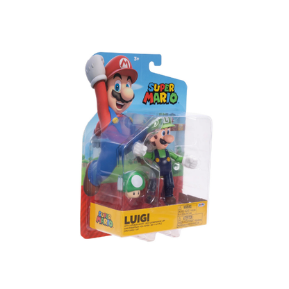 Super Mario Luigi 4 inch Articulated Action Figure with Green Mushroom Accessory