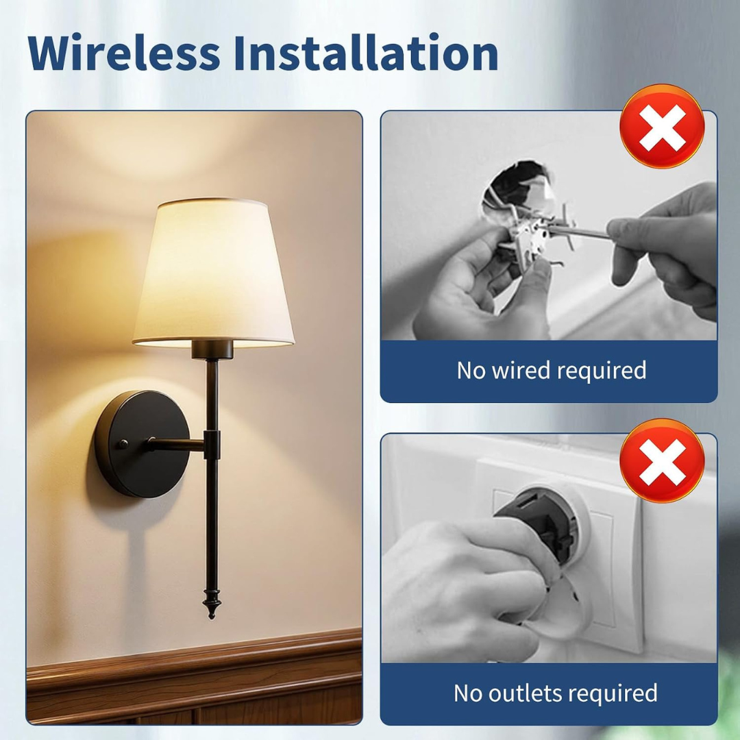 SoodMi Wireless Battery Wall Sconces Set of 2, RGB Dimmable, Brass Black