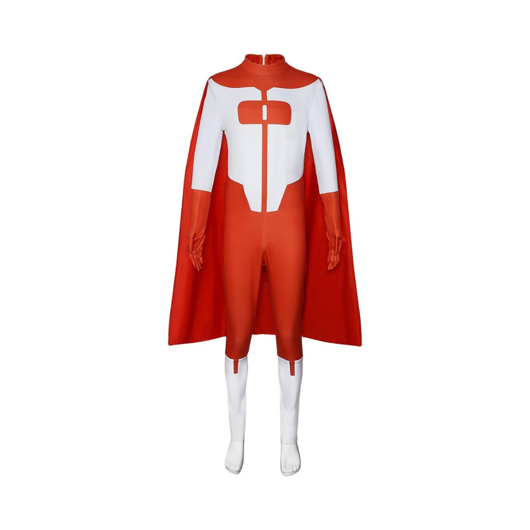 RVGBCOL Men’s Red Superhero-Style Jumpsuit Costume with Cape – Size Small