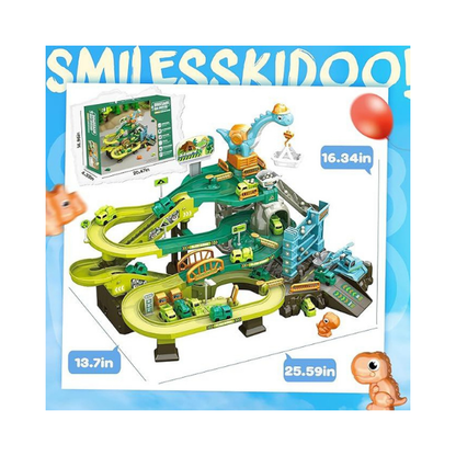 SMILESSKIDDO 73 PCS Dinosaur Car Tracks, Music & Lights, Construction Toys
