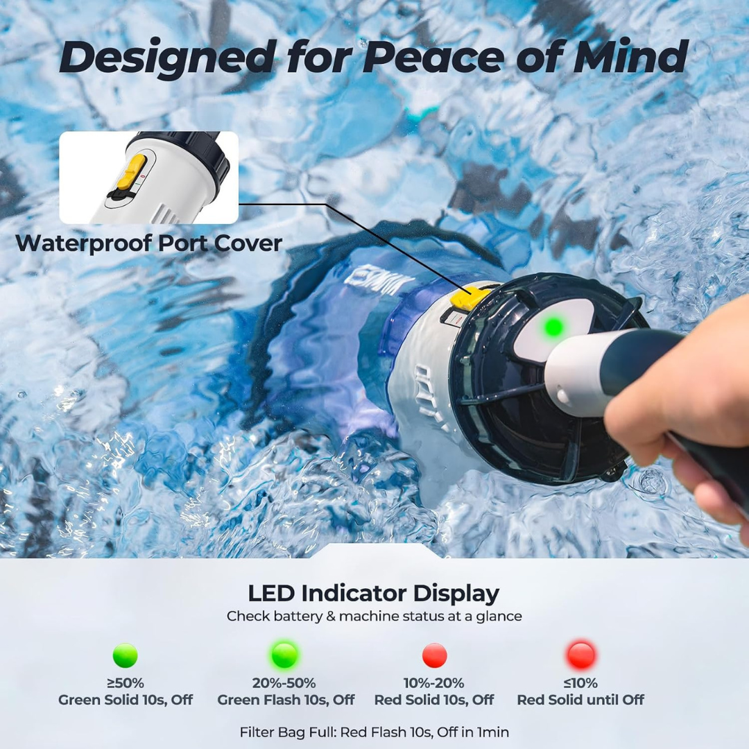 JESIMAIK 18.5 GPM Cordless Pool Vacuum with Telescopic Pole and Dual Head