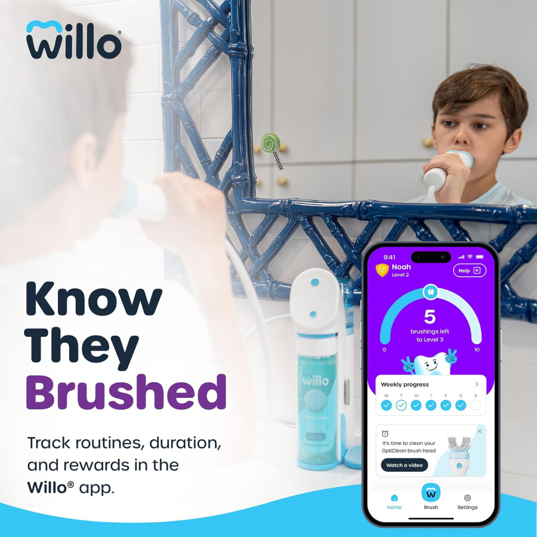 Willo AutoFlo Kids U-Shaped Electric Toothbrush, Large, Ages 12+, Mint