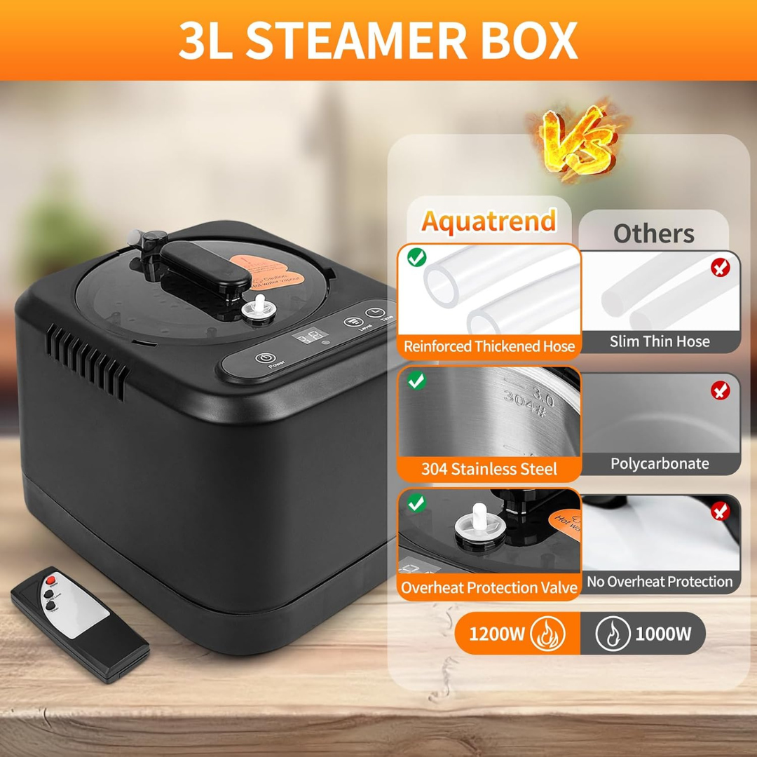 Aquairend Portable Steam Sauna Box 1200W with 3L Steamer & Remote