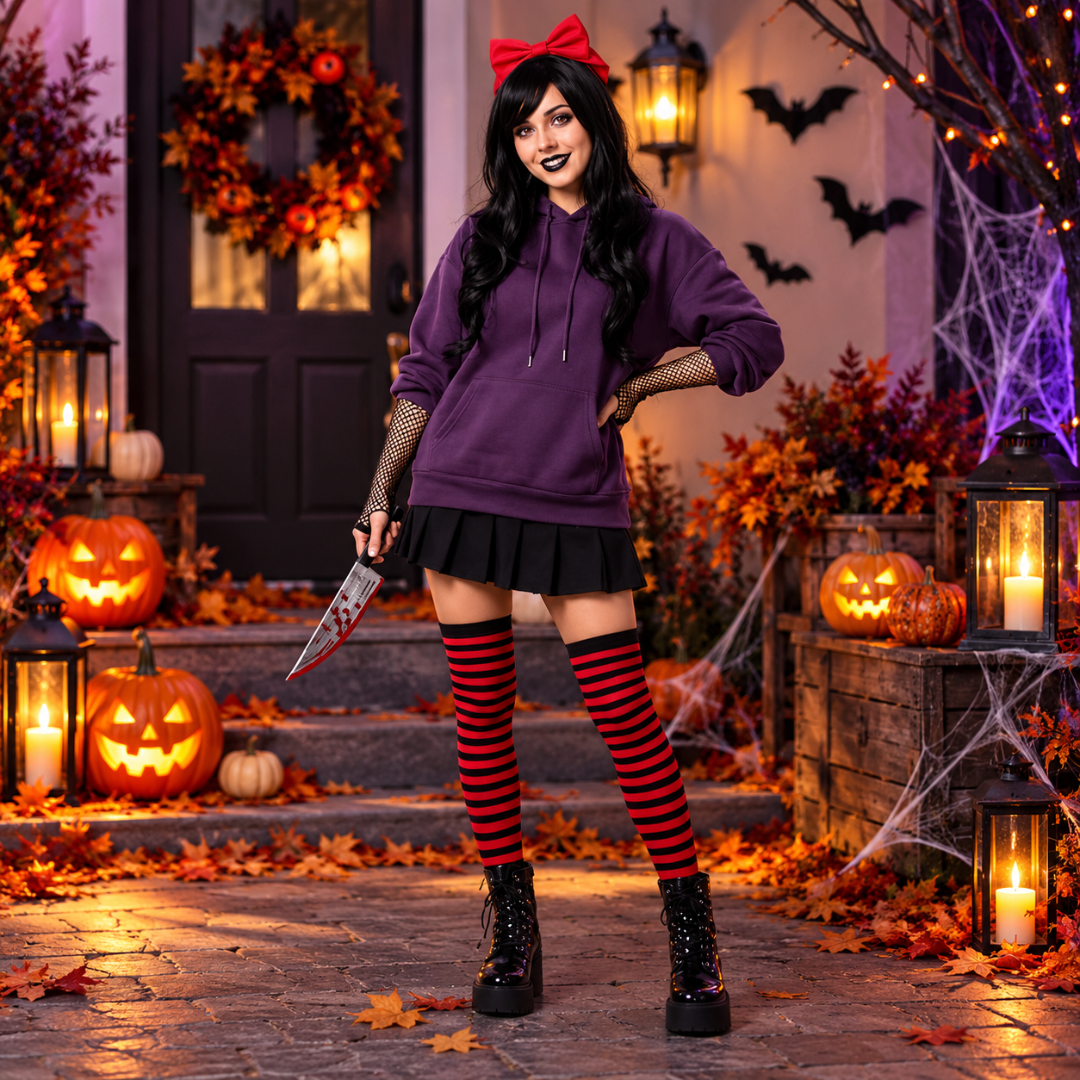 Bunnycool 5-Piece Halloween Killer Costume Set with Wig, Knife and Stockings
