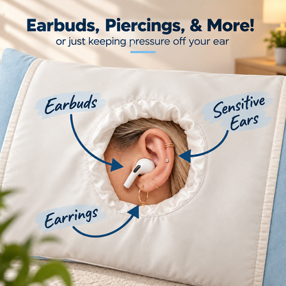 Whole Nights Ear Relief Pillow for Side Sleepers – Piercing Hole Cushion, White