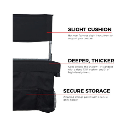 JST GAMEZ Black Stadium Seat with Back Support & Thick Foam Cushion