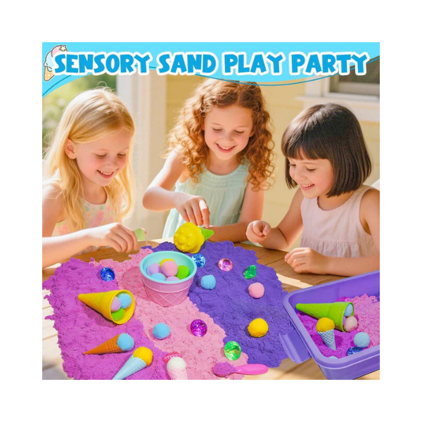 Ice Cream Sensory Bin Kit – 61 Pcs Color Sand & Molds Pretend Play Set