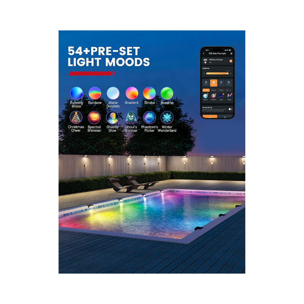 Enhulk Solar Pool Lights with RGBW APP Control,IP68 Waterproof LED Light for Above Ground Pool