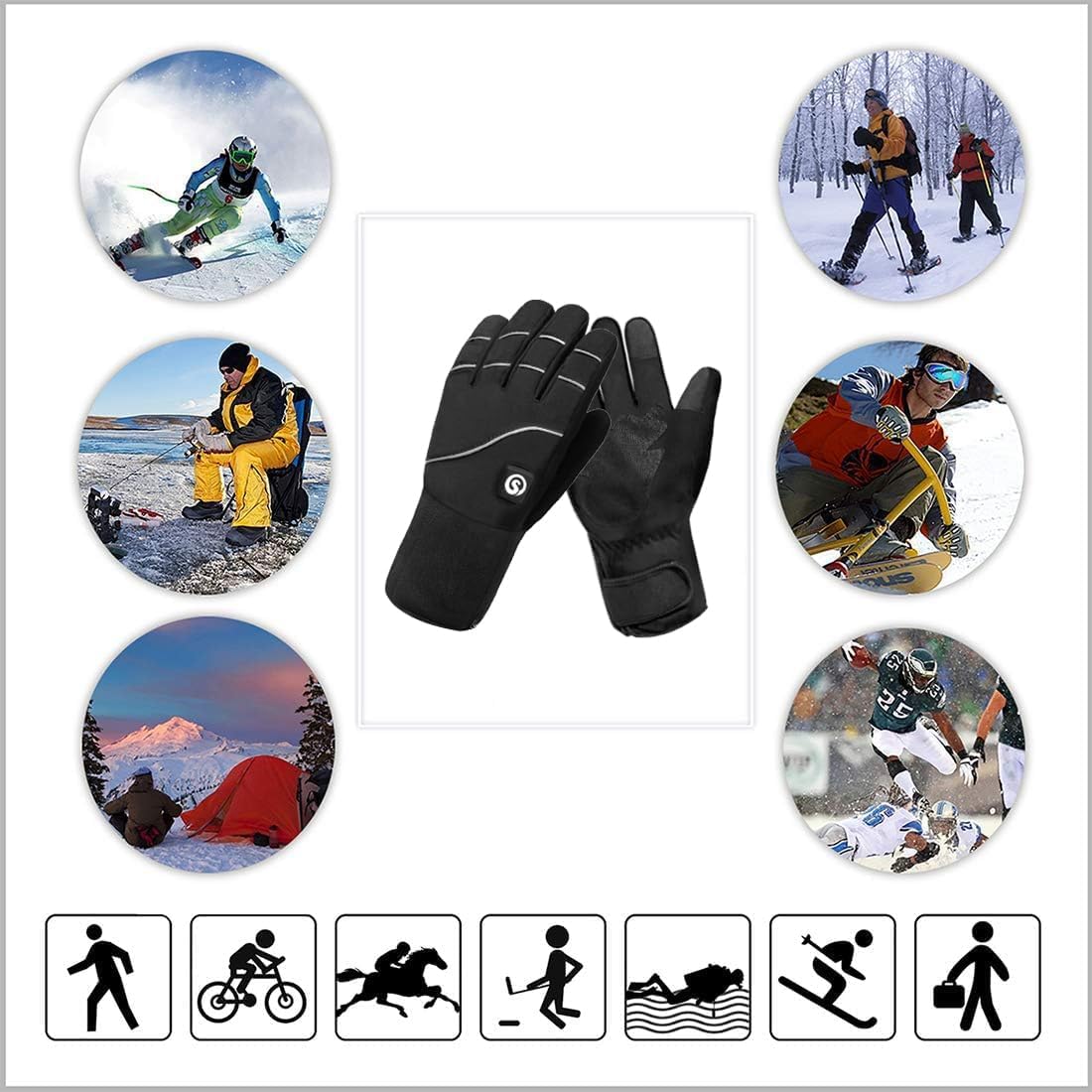 Day Wolf Heated Glove Liners with Rechargeable Batteries for Winter Sports