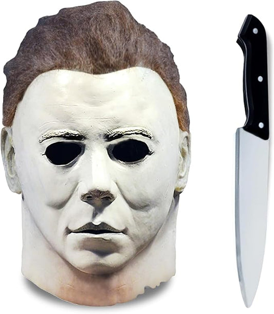 MKHFUW Halloween Horror Latex Mask for Kids with Classic Knife Cosplay Prop