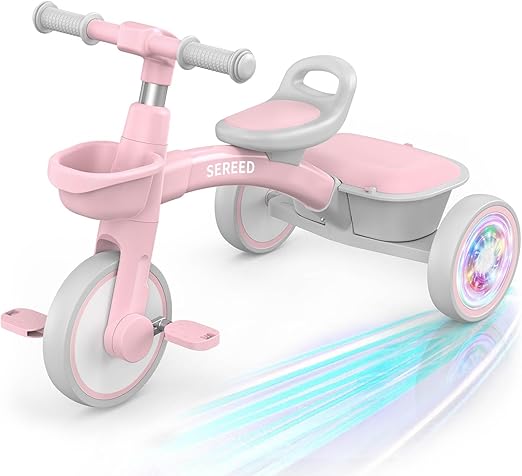 SEREED Colorful Lighting Toddler Tricycle for Kids (Ages 2-5) - Adjustable & Lightweight