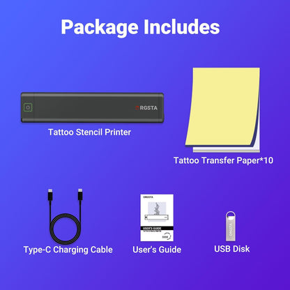 ORGSTA Wireless Tattoo Stencil Printer S008 Bundle with Transfer Paper Kit
