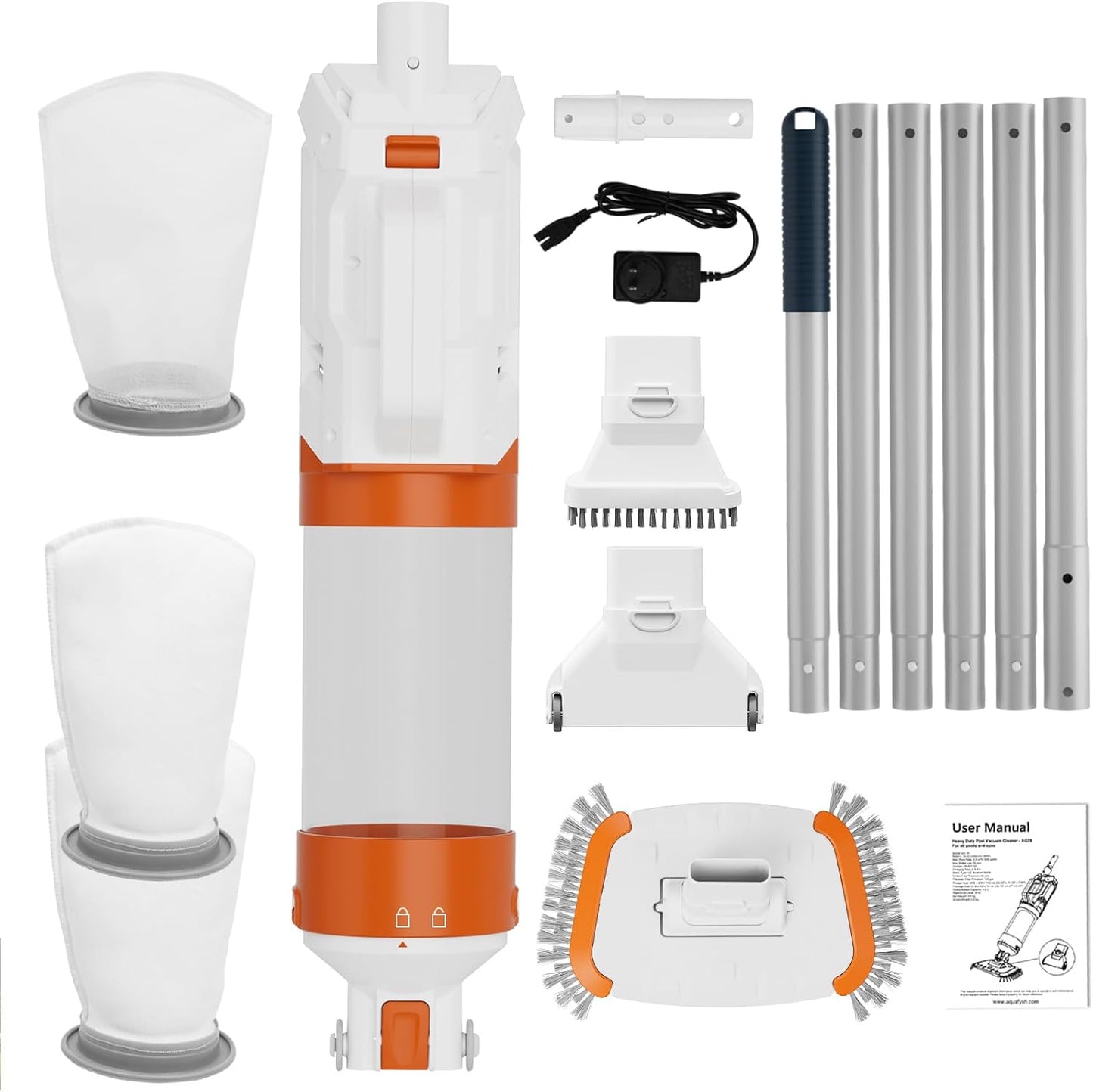 AQUAFYSH Cordless Pool Vacuum – 16.8 GPM Suction, 60M Run-Time, 25µm Filter