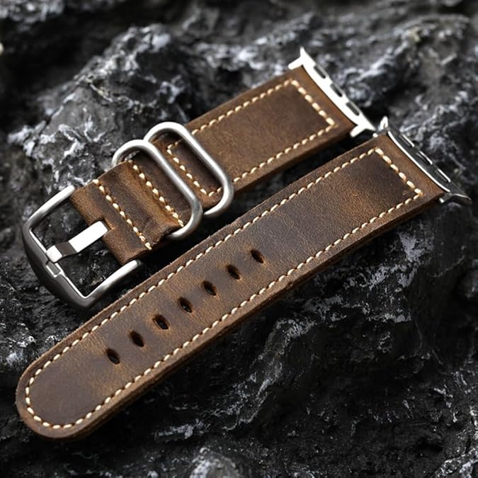 KONAFEI Vintage Leather Band for Apple Watch Ultra, Series 9/8/7 - Retro Style