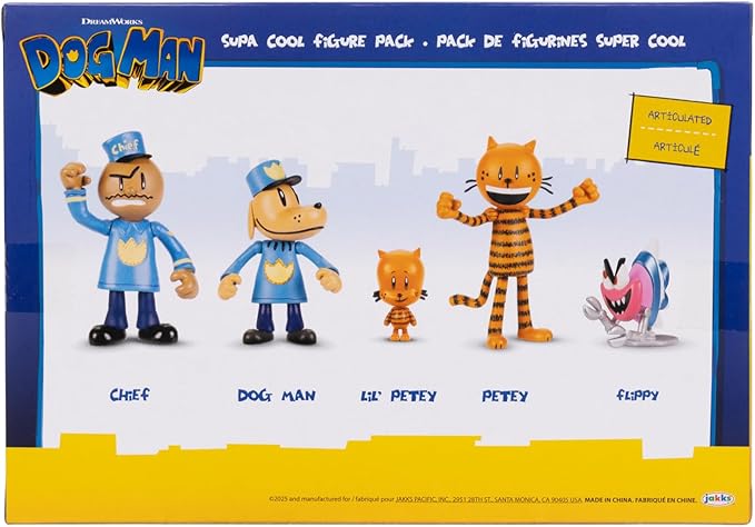 Dog Man Movie Action Figures Set – Lil Petey, Petey, Chief, Flippy