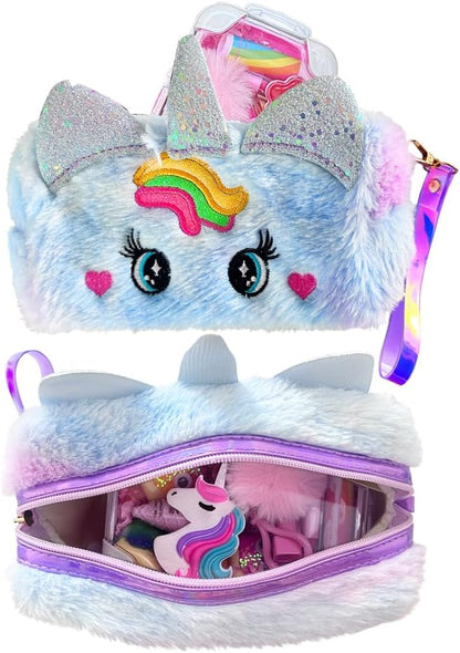 Unicorn Kids Makeup Kit – Washable Non-Toxic Cosmetic Set with Bag (Purple)