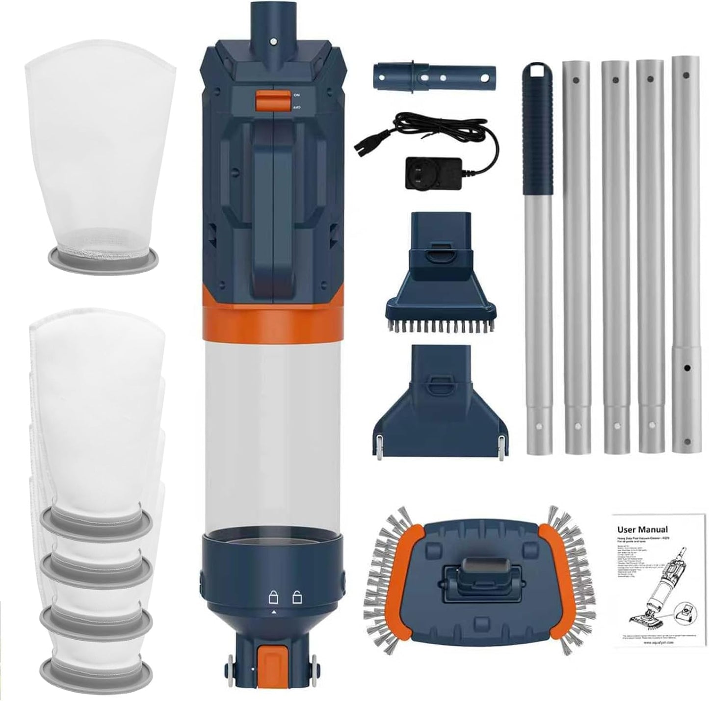 Aquafysh AQ70B Heavy Duty Pool Vacuum – 18.9GPM, 1-Hr Runtime, Handheld