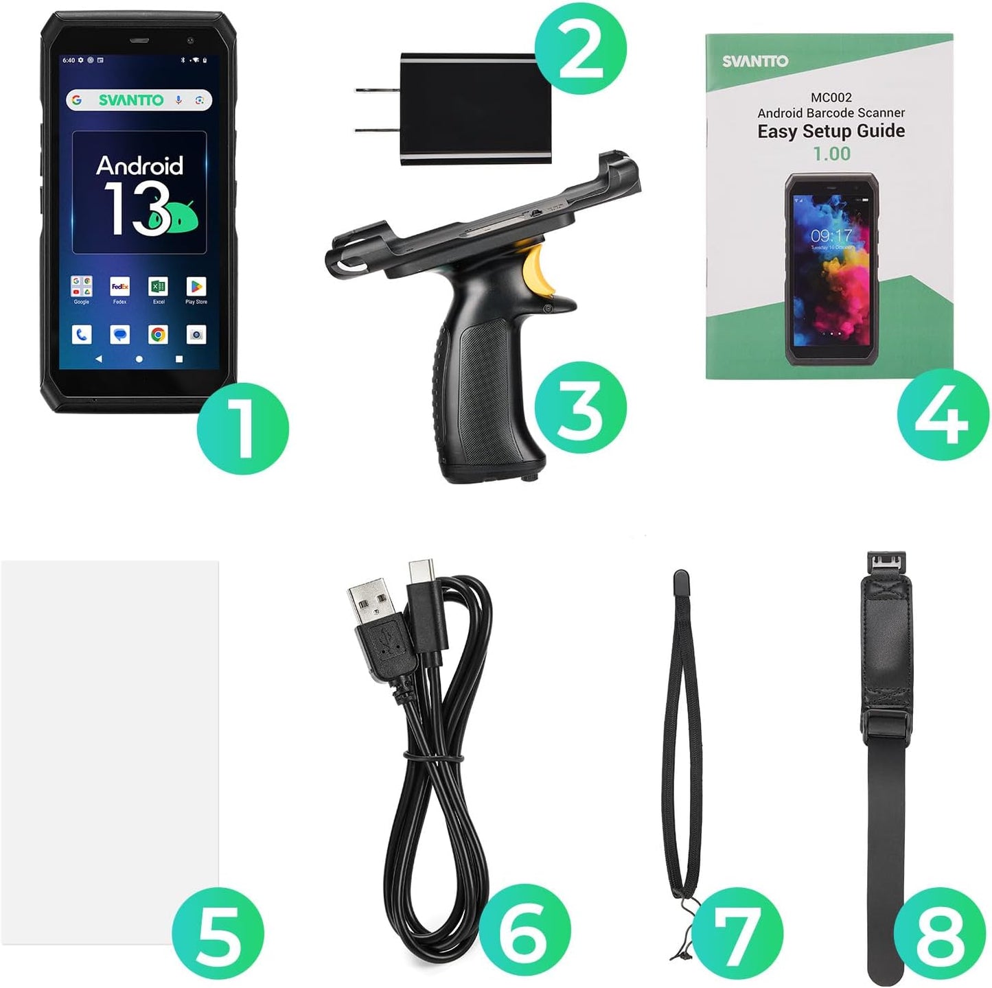 SVANTTO Android 13 Rugged Barcode Scanner with Pistol Grip & Honey-W Engine