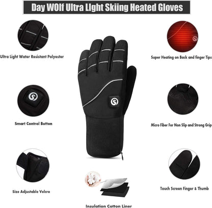 Day Wolf Heated Glove Liners with Rechargeable Batteries for Winter Sports