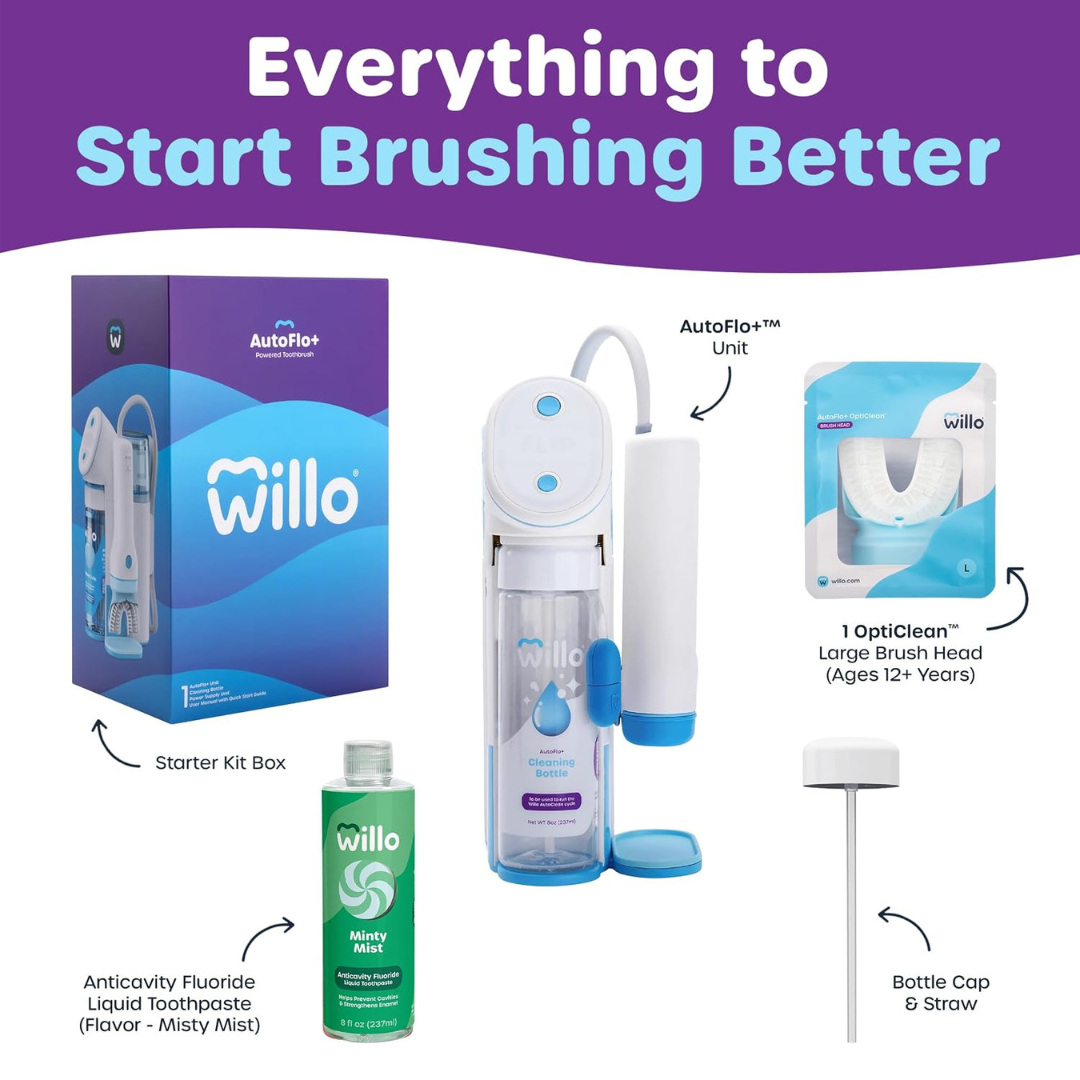 Willo AutoFlo Kids U-Shaped Electric Toothbrush, Large, Ages 12+, Mint