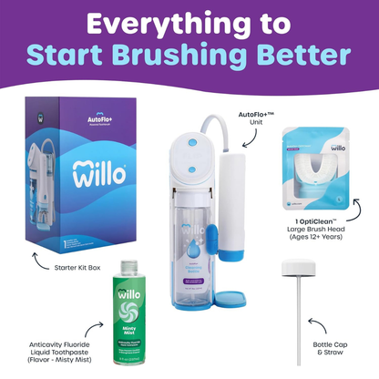 Willo AutoFlo Kids U-Shaped Electric Toothbrush, Large, Ages 12+, Mint
