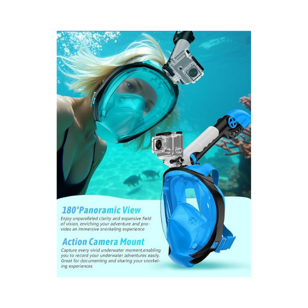 Zenoplige Full Face Snorkel Mask with Camera Mount – Anti-Fog & Leak