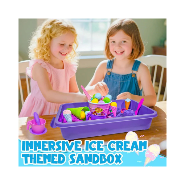 Ice Cream Sensory Bin Kit – 61 Pcs Color Sand & Molds Pretend Play Set