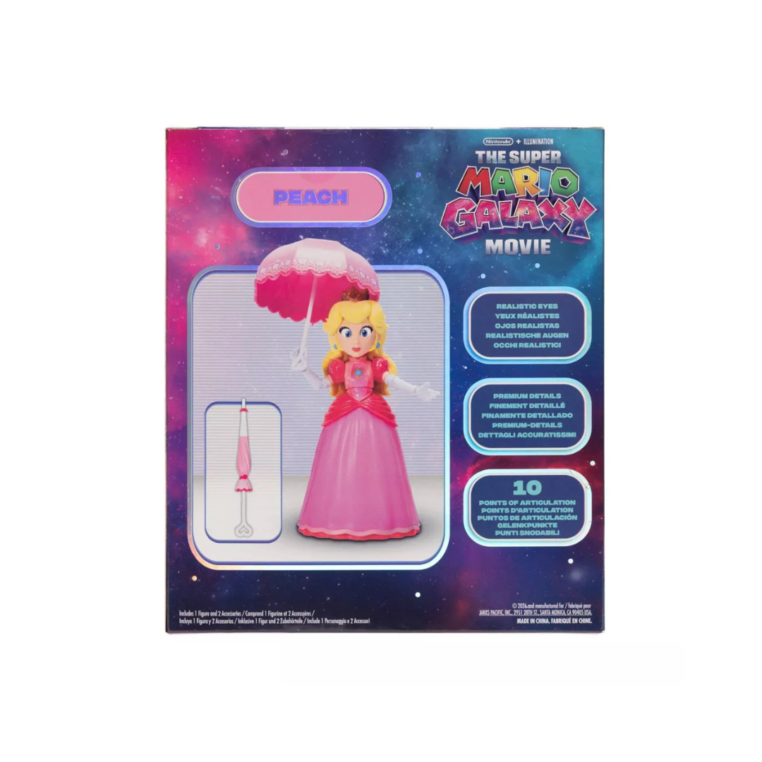 Super Mario Galaxy Movie Princess Peach 5-Inch Figure with Two Parasols